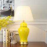 NNEAGS 2X Oval Ceramic Table Lamp with Gold Metal Base Desk Lamp Yellow