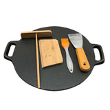 NNEAGS 2X 37cm Cast Iron Induction Crepes Pan Baking Cookie Pancake Pizza Bakeware