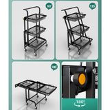 NNEAGS 2X 3 Tier Steel Black Adjustable Kitchen Cart Multi-Functional Shelves Portable Storage Organizer with Wheels