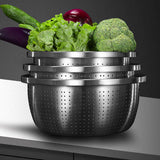 NNEAGS 2X Stainless Steel Nesting Basin Colander Perforated Kitchen Sink Washing Bowl Metal Basket Strainer Set of 3