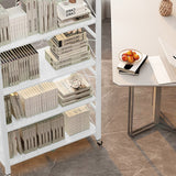 NNEAGS 5 Tier Steel White Foldable Display Stand Multi-Functional Shelves Portable Storage Organizer with Wheels