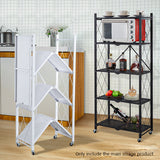 NNEAGS 4 Tier Steel White Foldable Kitchen Cart Multi-Functional Shelves Portable Storage Organizer with Wheels