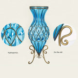 NNEAGS 67cm Blue Glass Tall Floor Vase and 12pcs Pink Artificial Fake Flower Set