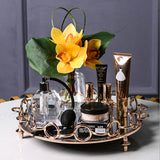 NNEAGS 33cm Bronze-Colored Round Mirror Glass Metal Tray Vanity Makeup Perfume Jewelry Organiser with Handles
