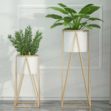 NNEAGS 4X 70cm Gold Metal Plant Stand with White Flower Pot Holder Corner Shelving Rack Indoor Display