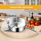 NNEAGS 32cm Stainless Steel Saucepan Sauce pan with Glass Lid and Helper Handle Triple Ply Base Cookware