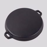 NNEAGS 2X 35cm Round Ribbed Cast Iron Frying Pan Skillet Steak Sizzle Platter with Handle