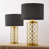 NNEAGS 4X Golden Hollowed Out Base Table Lamp with Dark Shade