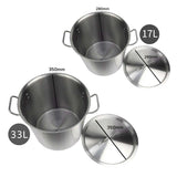 NNEAGS Stock Pot 17L 33L Top Grade Thick Stainless Steel Stockpot 18/10