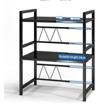 NNEAGS 3 Tier Steel Black Retractable Kitchen Microwave Oven Stand Multi-Functional Shelves Storage Organizer