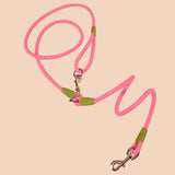 NNEAGS 2X 220cm Multifunction Hands-Free Rope Pet Cat Dog Puppy Double Ended Leash for Walking Training Tracking Obedience Pink