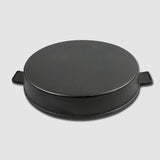 NNEAGS 25cm Round Ribbed Cast Iron Frying Pan Skillet Steak Sizzle Platter with Handle