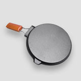 NNEAGS 2X 24cm Round Ribbed Cast Iron Steak Frying Grill Skillet Pan with Folding Wooden Handle