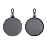 NNEAGS 2X 26cm Round Cast Iron Frying Pan Skillet Griddle Sizzle Platter