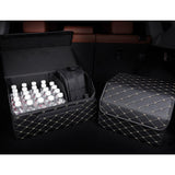 NNEAGS 4X Leather Car Boot Collapsible Foldable Trunk Cargo Organizer Portable Storage Box Black/Gold Stitch Small