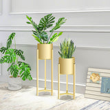 NNEAGS 2X 75cm Gold Metal Plant Stand with Flower Pot Holder Corner Shelving Rack Indoor Display