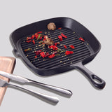 NNEAGS 2X 23.5cm Square Ribbed Cast Iron Frying Pan Skillet Steak Sizzle Platter with Handle