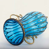 NNEAGS 51cm Blue Glass Oval Floor Vase with Metal Flower Stand