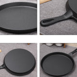 NNEAGS 2X 26cm Round Cast Iron Frying Pan Skillet Griddle Sizzle Platter