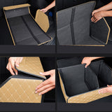 NNEAGS Leather Car Boot Collapsible Foldable Trunk Cargo Organizer Portable Storage Box Beige/Gold Stitch Large