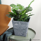 NNEAGS 2X 27cm Weathered Grey Square Resin Plant Flower Pot in Cement Pattern Planter Cachepot for Indoor Home Office