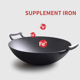 NNEAGS 2X 36CM Cast Iron Wok FryPan with Wooden Lid Fry Pan