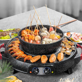 NNEAGS 2 in 1 Electric Stone Coated Grill Plate Steamboat Two Division Hotpot