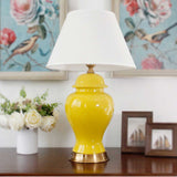 NNEAGS 4X Oval Ceramic Table Lamp with Gold Metal Base Desk Lamp Yellow