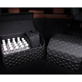 NNEAGS 4X Leather Car Boot Collapsible Foldable Trunk Cargo Organizer Portable Storage Box Black/Gold Stitch Medium