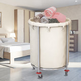 NNEAGS Stainless Steel Round Soiled Linen Laundry Trolley Cart with Wheels White