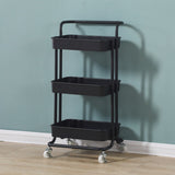 NNEAGS 3 Tier Steel Black Movable Kitchen Cart Multi-Functional Shelves Portable Storage Organizer with Wheels