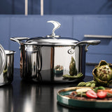 NNEAGS 6 Piece Cookware Set 18/10 Stainless Steel 3-Ply Frying Pan, Milk, and Soup Pot with Lid