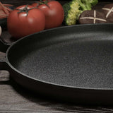 NNEAGS 2X 31cm Cast Iron Frying Pan Skillet Steak Sizzle Fry Platter With Wooden Handle No Lid