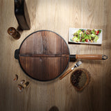 NNEAGS 31cm Cast Iron Wok FryPan Fry Pan with Wooden Lid