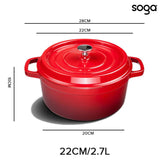 NNEAGS 2X Cast Iron 26cm Enamel Porcelain Stewpot Casserole Stew Cooking Pot With Lid Red