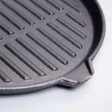 NNEAGS 2X 24cm Round Ribbed Cast Iron Steak Frying Grill Skillet Pan with Folding Wooden Handle
