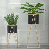 NNEAGS 4X 50cm Gold Metal Plant Stand with Black Flower Pot Holder Corner Shelving Rack Indoor Display