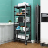 NNEAGS 2X 5 Tier Steel Black Foldable Display Stand Multi-Functional Shelves Portable Storage Organizer with Wheels