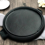NNEAGS 2X 43cm Round Ribbed Cast Iron Frying Pan Skillet Steak Sizzle Platter with Handle