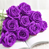 NNEAGS 20pcs Artificial Silk Flower Fake Rose Bouquet Table Decor Purple