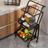 NNEAGS 3 Tier Steel Black Adjustable Kitchen Cart Multi-Functional Shelves Portable Storage Organizer with Wheels