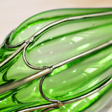 NNEAGS Green Colored Glass Flower Vase with 6 Bunch 5 Heads Artificial Fake Silk Rose Home Decor Set