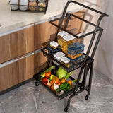 NNEAGS 2X 3 Tier Steel Black Adjustable Kitchen Cart Multi-Functional Shelves Portable Storage Organizer with Wheels