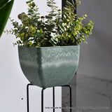 NNEAGS 32cm Green Grey Square Resin Plant Flower Pot in Cement Pattern Planter Cachepot for Indoor Home Office