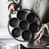 NNEAGS 2X 32cm Cast Iron Takoyaki Fry Pan Octopus Balls Maker 7 Hole Cavities Grill Mold