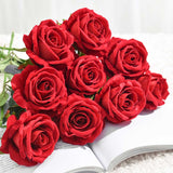 NNEAGS 10pcs Artificial Silk Flower Fake Rose Bouquet Table Decor Red