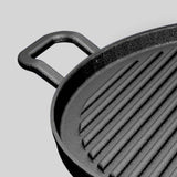 NNEAGS 2X 30cm Ribbed Cast Iron Frying Pan Skillet Coating Steak Sizzle Platter