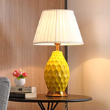 NNEAGS Textured Ceramic Oval Table Lamp with Gold Metal Base Yellow