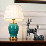 NNEAGS 2X Ceramic Oval Table Lamp with Gold Metal Base Desk Lamp Green