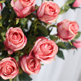 NNEAGS 10 Bunch Artificial Silk Rose 6 Heads Flower Fake Bridal Bouquet Table Decor Pink